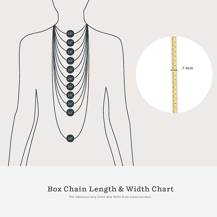 KEZEF 925 Sterling Silver Box Chain Necklace for Women & Men, 0.7mm Thin Chain Necklace, Available in Sterling Silver, Gold Plated & Rose Gold Plated Finishes, Made in Italy