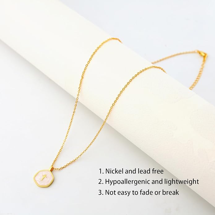 14K Gold Plated Paper Clip Chain Link Necklace Satellite Cross Key Starfish Turquoise Heart Necklace for Women