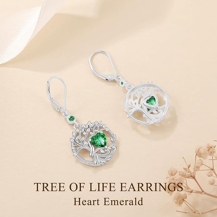 Odinstone 925 Sterling Silver Earrings Tree of Life Teardrop Moonstone Dangle Drop Leverback Earrings for Women