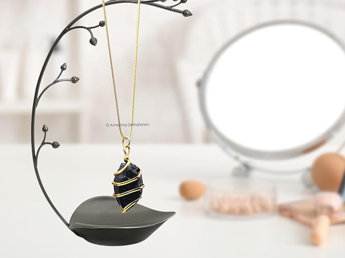 Amazing Gemstone Blue Goldstone Crystal Necklace for Women - Premium Raw Healing Crystals for Gifts for Mom, Mothers, Teen Girls and Girlfriend