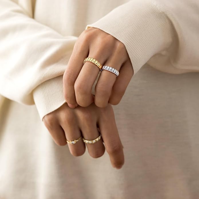 Gold Cross Statement Rings for Women 14K Gold Silver Tone Non Tarnish Cute Band High Polished Smooth Comfort Fit Size 5-10