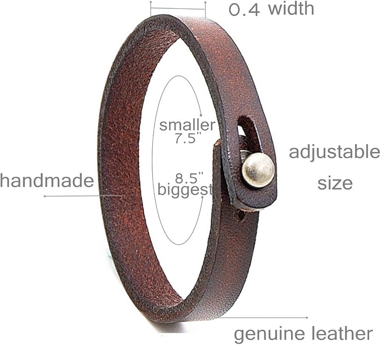 Mens Genuine Leather Bracelet - Handmade Adjustable Leather Cuff Bracelet punk Style leather wrap Wristband for Men