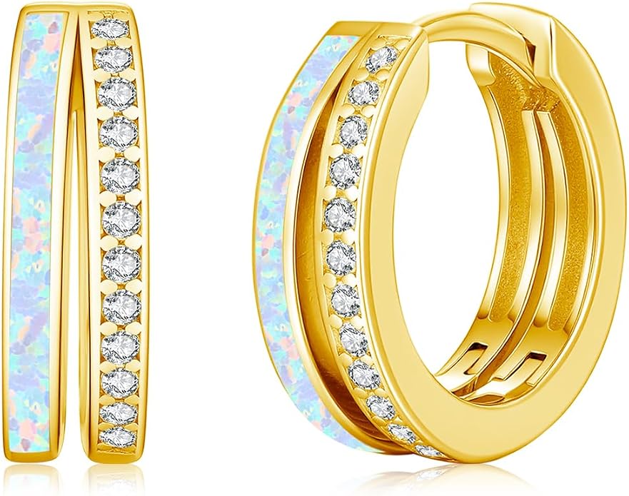 MEDWISE Mothers Day Gifts for Mom Multi Colored Opal Hoop Earrings for Women 925 Sterling Silver Huggie Hoop Earrings Jewelry Gift for Women Daughter Wife Mom Friends