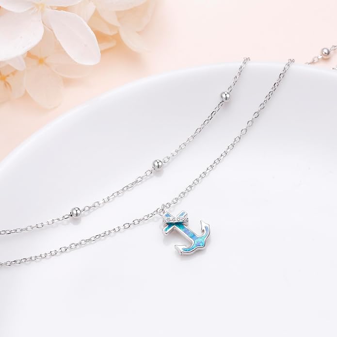 S925 Sterling Silver Ankle Bracelets Butterfly/Evil Eye/Anchor/infinity/Beach Anklet for Women Opal Moonstone Foot Chain Beach Jewelry