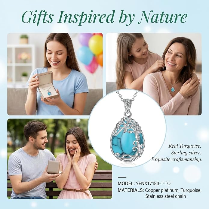Teardrop Moonstone Necklace for Women Tree of Life/Filigree Birthstone Pendant Necklace Jewelry