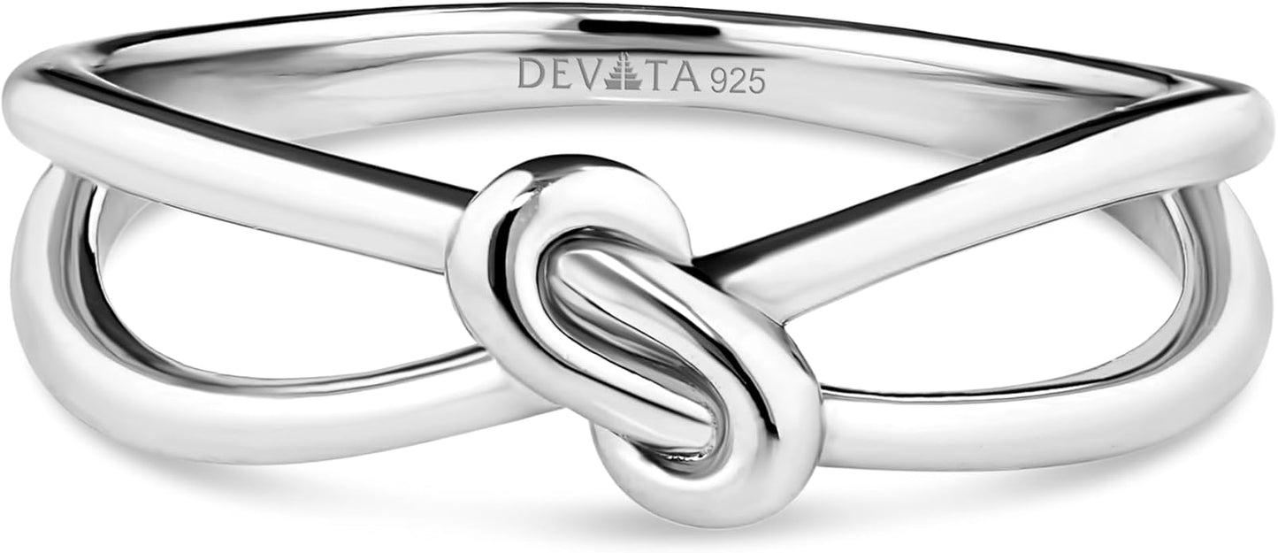 DEVATA Gold or Rhodium Plated Sterling Silver 925 – Eternity, Band Ring for Women – Heart, Knot, Clover, Infinity, Mariner, Cable, Curb, Cuban, Figaro, Daisy, Rope, Ribbed, Dome