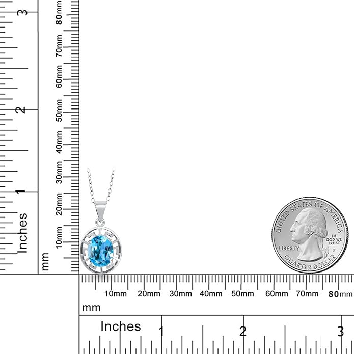 Gem Stone King 925 Sterling Silver 10X8MM Oval Gemstone Birthstone Necklace | Greek Key Pendant Necklace for Women | With 18 Inch Silver Chain