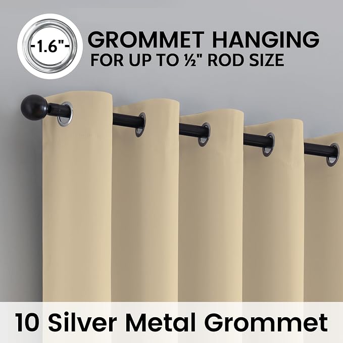 SimpleHome Beige 100% Blackout Curtains Room Darkening Living Room 84 Inch | Curtains for Bedroom,Thermal Insulated Grommet Window Drapes,Curtains for Living Room with Black Back,62 x 84 Inch,2 Panels
