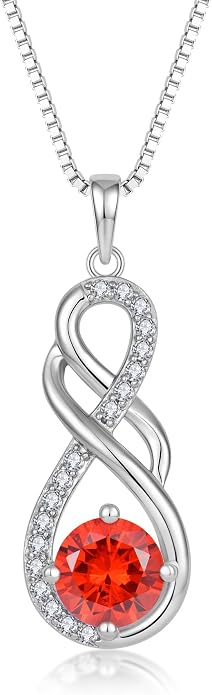 Gemstone Infinity Pendant Necklaces for Women, S925 Sterling Silver Round cut Zircon Necklace Birthstone Jewelry Gift for Her