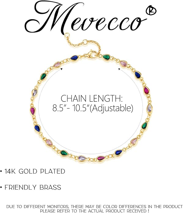 MEVECCO Anklet for Women Gold Chain 14K Gold Plated Dainty Boho Beach Summer Simple Foot Jewelry Ankle Bracelet