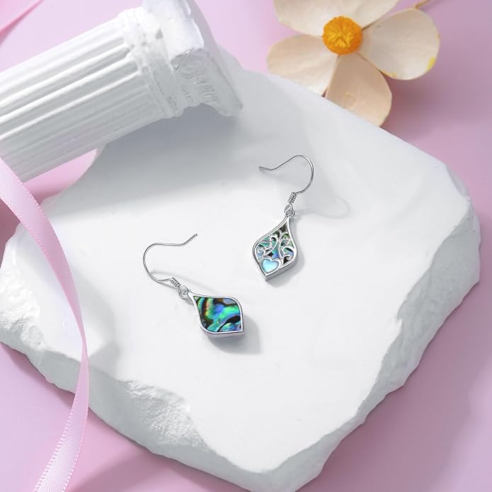 PELOVNY 925 Sterling Silver Filigree Dangle Earrings Hypoallergenic Abalone/Cubic Zirconia/Moonstone Earrings Vintage Jewelry Christmas Birthday Gifts for Women Mom Her