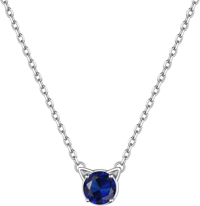 ChicSilver Bow and Cat Birthstone Necklace, 925 Sterling Silver Pendant Necklaces for Women, Hypoallergenic Silver Choker with 16 inch Rolo Chain, 12 Months Jewelry for Valentines Mothers Day Christmas