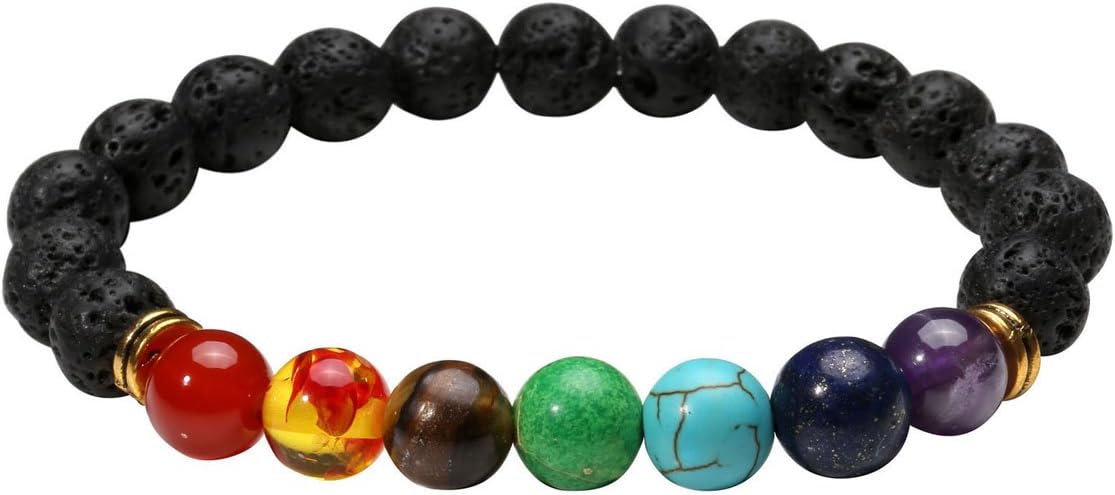 Eigso 7 Chakra Diffuser Bracelets Set for Women Men Reiki Healing Meditation Lava Rock Stone Beads