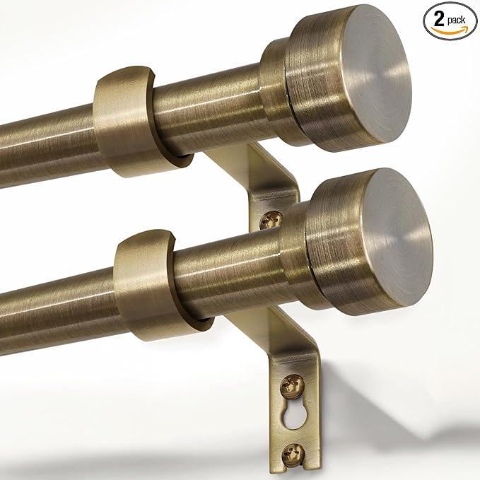 Lootkell 2 Pack Bronze Curtain Rods for Windows 28 to 48 Inches Adjustable Length Heavy Duty 1" Diameter Window Curtain Rod with Solid Metal Finials for Outdoor Farmhouse Bedroom Kitchen Living Room