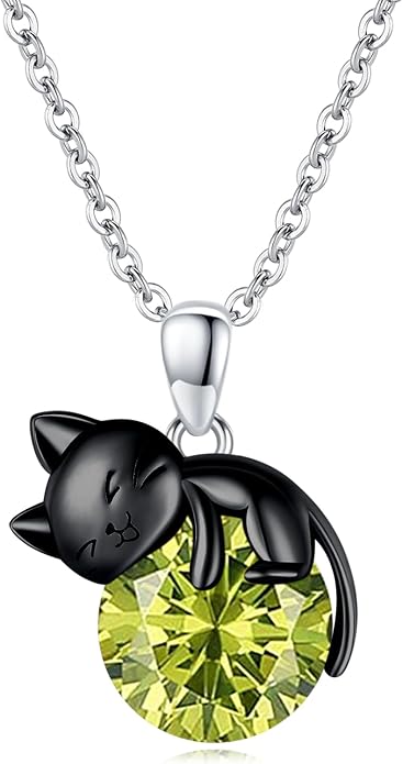 Cat Necklace Sterling Silver Cat Zircon Pendant Gothic Jewelry for Women Animal Lovers Gifts