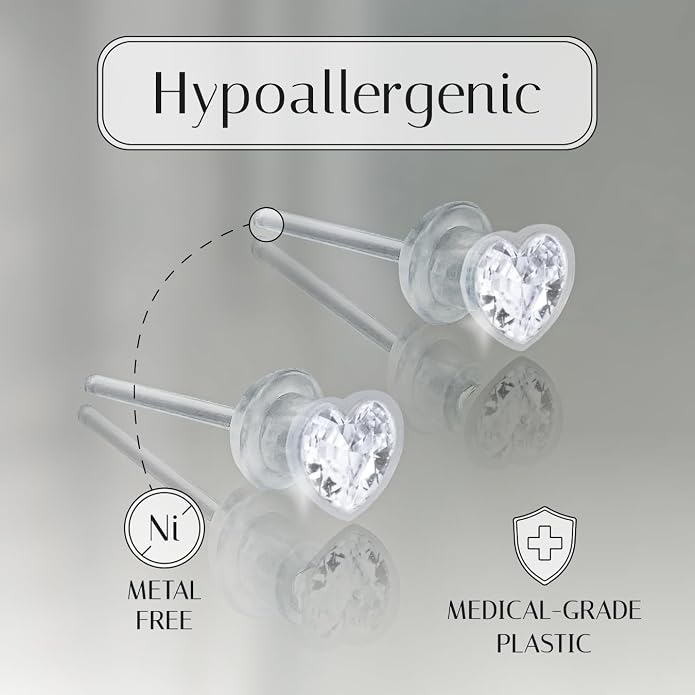 Medical Grade Plastic Earrings for Sensitive Ears, Nickel Free, Hypoallergenic Earrings for Girls and Women, Comfortable, Lightweight and Metal Free Cubic Zirconia