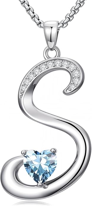 Birthday Gifts for Women Alphabet A to Z Initial Birthstone Pendant Necklaces for Women - 18k White Gold Plated Personalized Name Jewelry Anniversary Graduation Gifts for Wife Her Daughter Girlfriend(with Gift Box)