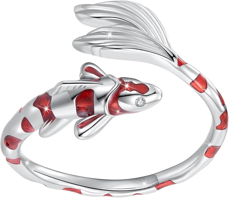 Animal Open Adjustable Ring Playful Cat Dachshund Snake Koi Fish Hummingbird Bat Heart Feather Stacking Ring for Women, Sterling Silver Plated Pet Memorial Jewelry Gift for Cat Lovers