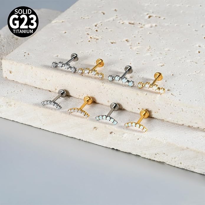 2PCS G23 Titanium Fire Opal CZ Labret Stud Piercing Cartilage Helix Tragus Climber Earrings for Men Women Lip Monroe Body Piercing Jewelry