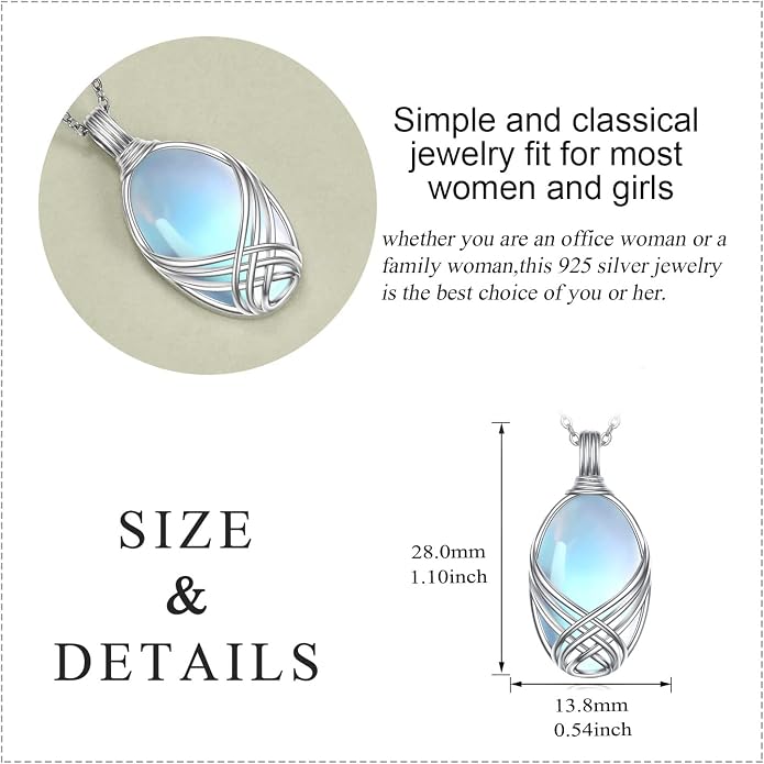 YAFEINI 925 Sterling Silver Moonstone Necklace Filigree Teardrop Pendant Necklace Jewelry for Women Girls