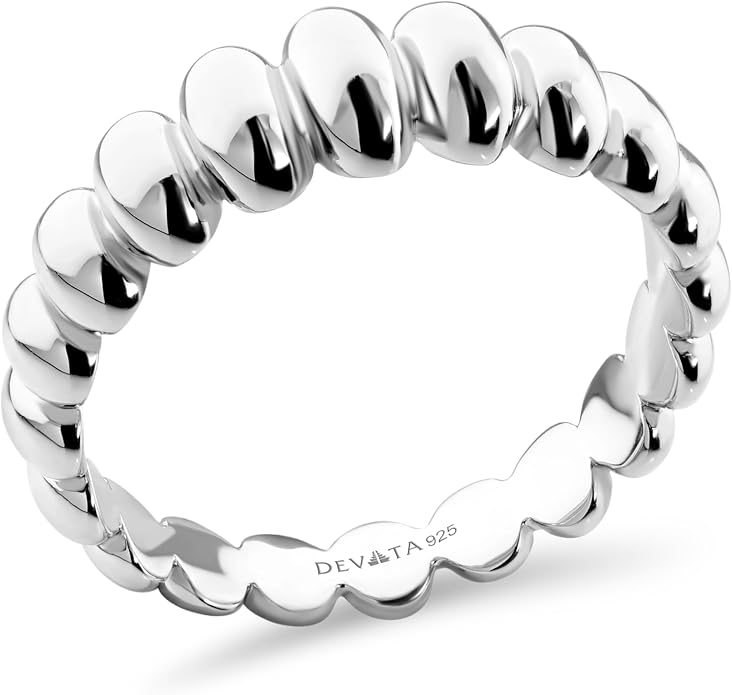 DEVATA Gold or Rhodium Plated Sterling Silver 925 – Eternity, Band Ring for Women – Heart, Knot, Clover, Infinity, Mariner, Cable, Curb, Cuban, Figaro, Daisy, Rope, Ribbed, Dome