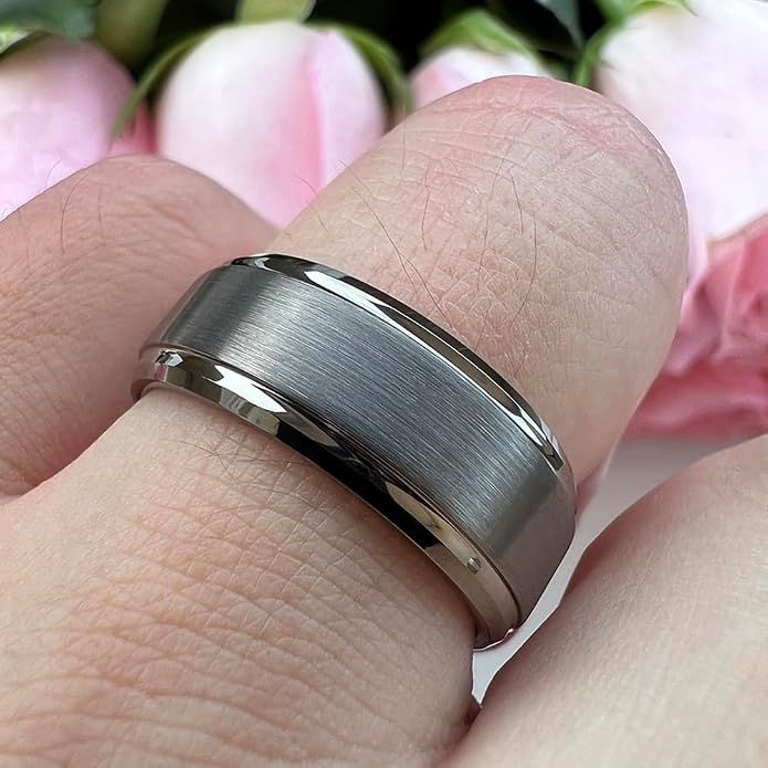 TUTISS 6mm 8mm Tungsten Rings for Men Women Fashion Engagement Wedding Bands Brushed Finish Stepped Beveled Edges Comfort Fit