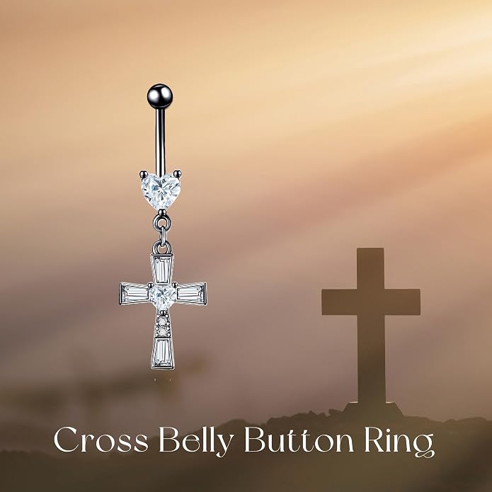 Belly Button Ring 925 Sterling Silver Bar Butterfly/Cross/Pregnancy Dangle Belly Button Piercing Body Navel Rings CZ Moonstone Jewelry Gift for Women