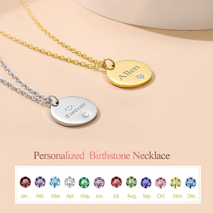 Custom4U Personalized Birthstone Bar Necklaces for Women, Custom Handmade Silver/Black/Gold Vertical Bar Pendants with 1-3 Names Engraved,Unique Memorial Necklace for Her