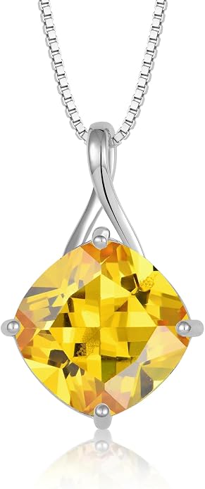 Square Cut Birthstone Necklace for Women Hypoallerg 925 Sterling Silver Cubic Zirconia Necklace Simple Jewelry for Her