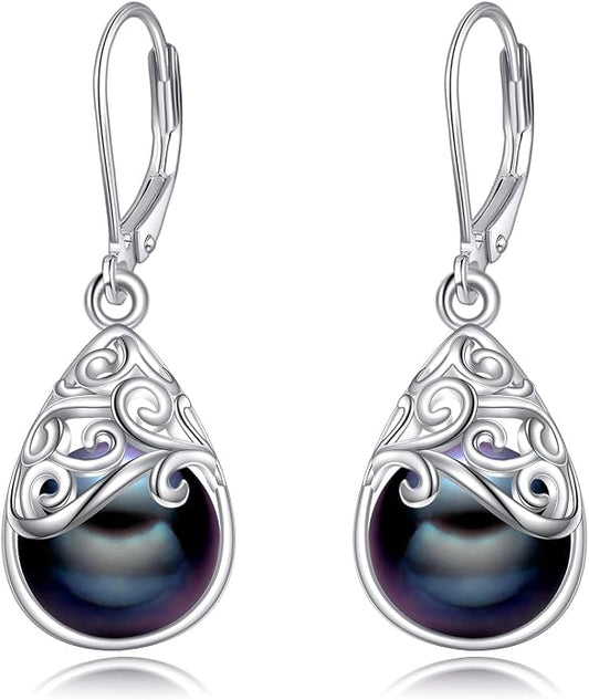 925 Sterling Silver Leverback Earrings Vintage Filigree Dangle Drop Earrings Jewelry Birthday Gifts for Women