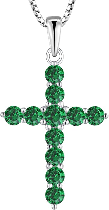 STARCHENIE Cross Necklace Sterling Silver Crucifix Pendant Gemstones Jewelry for Women