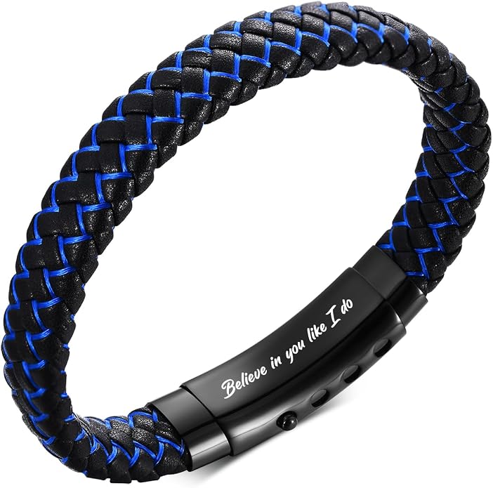 VNOX Men's Inspirational Mantra Engarved Handmade Braided Leather Adjustable Cuff Bangle Bracelet Encouragement Motivational Gift for Men