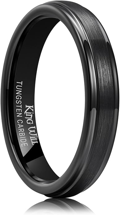 King Will Classic Tungsten Wedding Band for Men, 6/7/8/9/10mm Widths, Polished Finish Step Edge Matte Rings Comfort Fit