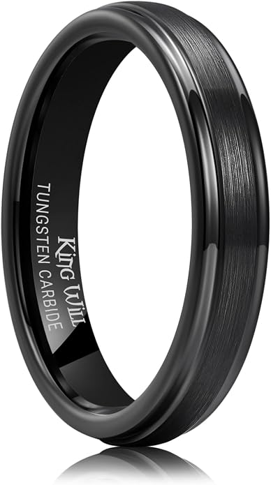 King Will Classic Tungsten Wedding Band for Men, 6/7/8/9/10mm Widths, Polished Finish Step Edge Matte Rings Comfort Fit