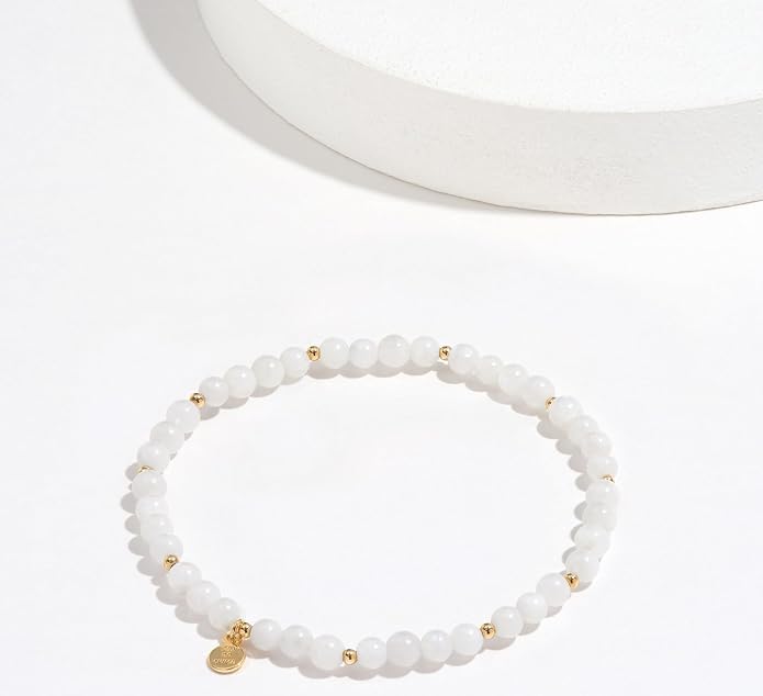 MORGAN & PAIGE Bronze 18k Yellow Gold Plated Genuine Gemstones Stretch Bracelets for Women Trendy - Elegant Dainty Gold Beaded Bracelets for Women, 4mm Gemstone Beads Lightweight Adjustable 6.5 Inch
