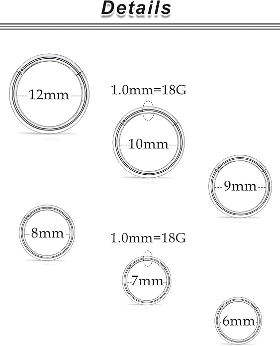 20G-2G Surgical Steel Hinged Clicker Septum Nose Rings Gauges Earrings Seamless Hoops Eyebrow Lip Ring Cliker Helix Tragus Daith Rook Earrings for Women Men