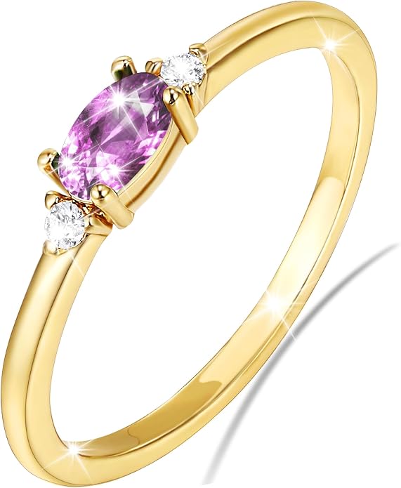 Lunvky 14k Gold Plated Birthstone Rings for Women Teen Dainty Stackable Pinky Rings Non Tarnish CZ Emerald Green Gemstone Thumb Finger Band Ring Cute Jewelry Birthday Gift Size 6-11