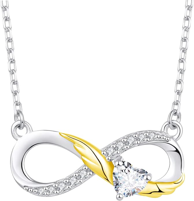 STARCHENIE Infinity Necklace 925 Sterling Silver Angel Wings Heart Birthstone Necklace for Women