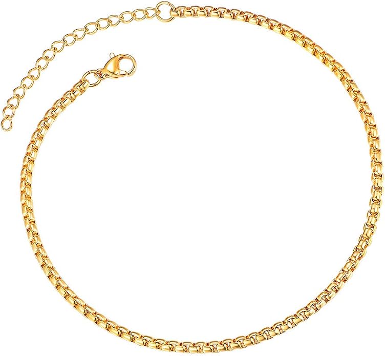 ChainsPro Resizable Anklet Chain for Women Men, Figaro/Wheat/Twist Rope/Cuban Foot Bracelet-Strong with Good Clasp-18K Gold Plated(Send Gift Box)