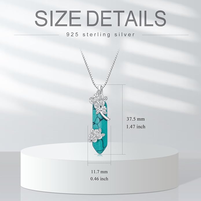 ROMANTICWORK Clover/AA/Ankh/Sun/Compass Necklace Sterling Silver Moss Agate Turquoise Butterfly/Dragonfly/Bee Pendant Jewellery Christmas Birthday Gifts for Women