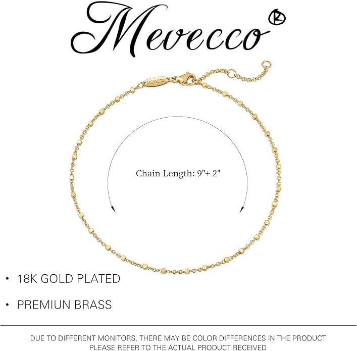 MEVECCO Anklet for Women Gold Chain 14K Gold Plated Dainty Boho Beach Summer Simple Foot Jewelry Ankle Bracelet