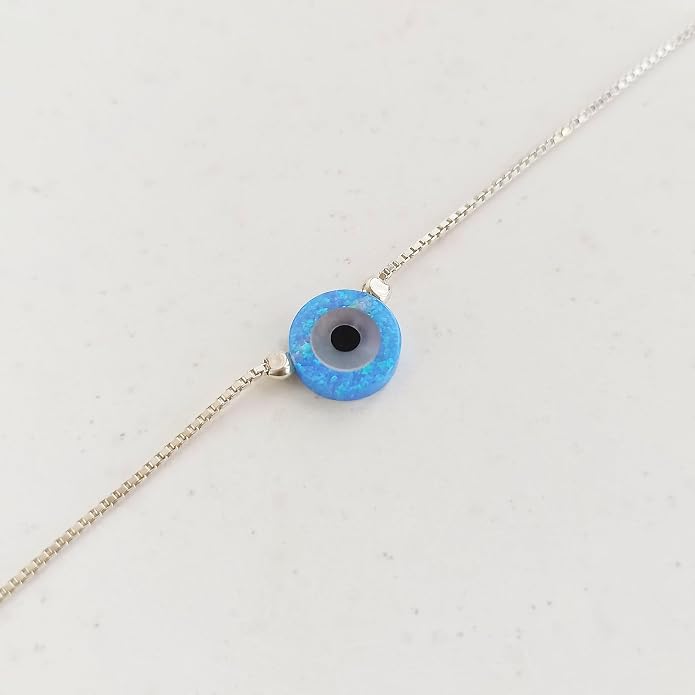 Minimalist Evil Eye Charm Bracelet – Handmade Delicate Good Luck Jewelry for Women – Adjustable 6.5” + 1” Extender