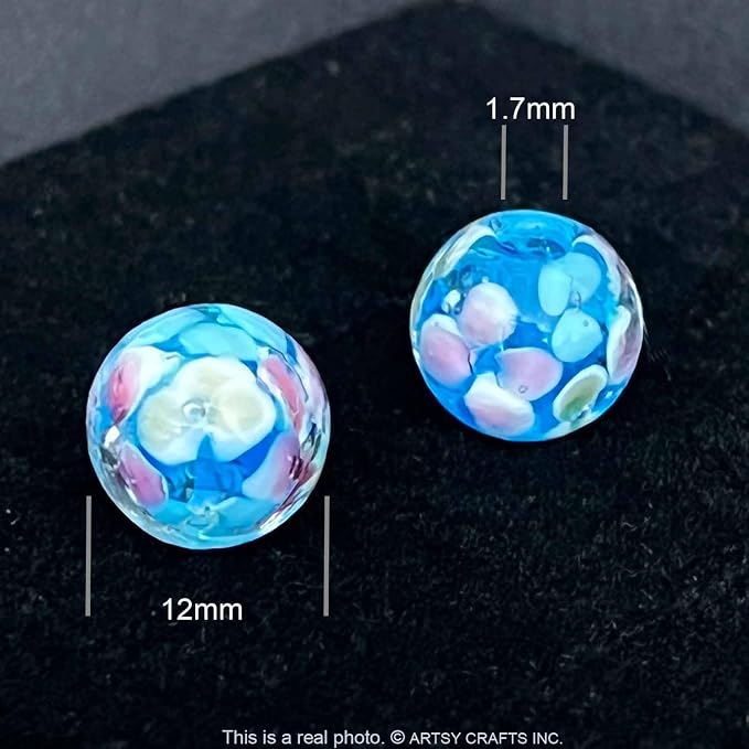 Artsy Crafts 12 Pcs Lily Flower Glow in The Dark Firefly Beads, 12mm European Lampwork Luminous Glass Beads for Jewelry Making Charm Bracelet Necklace Earrings Crafts (Lily - Blue)