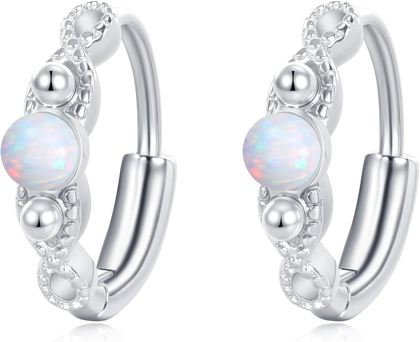 Opal Small Cartilage Hoop Earrings for Women Sterling Silver Helix Hoop Huggies Earrings for Piercings Twisted Mini Opal Jewelry for Women