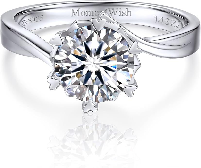 MomentWish Engagement Ring for Women, 1-2 Carats Moissanite Rromise Ring, D Color VVS1 Moissanite Wedding Ring 925 Sterling Silver Solitaire Rings