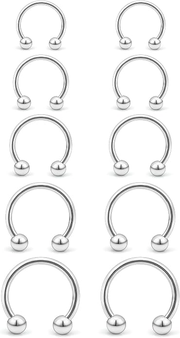 20G-00G Septum Rings Ear Gauges Earrings Stretching Kit 316L Surgical Steel Horseshoe Septum Pa Piercing Jewelry for Women 10mm 12mm 14mm 16mm