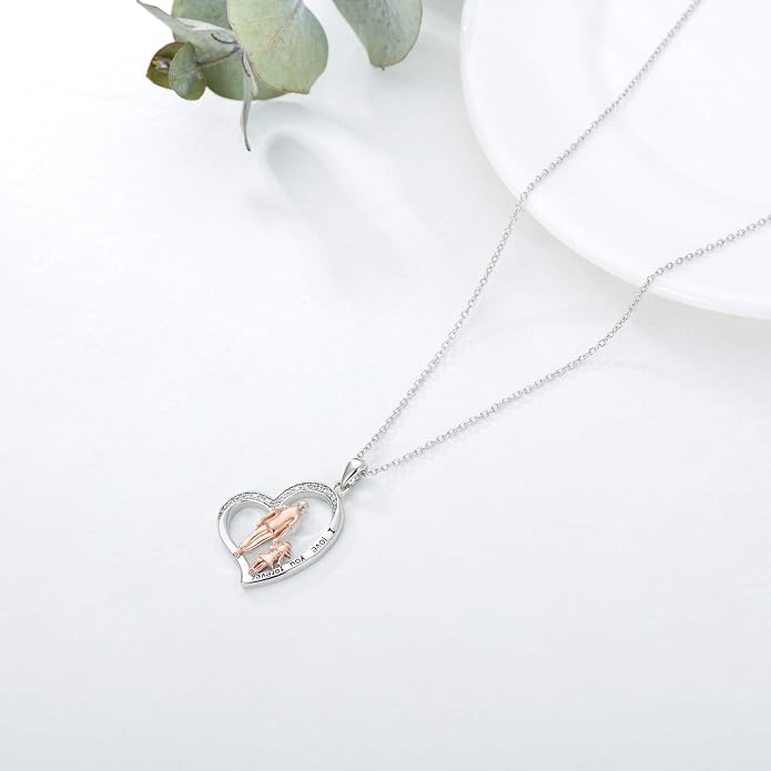PROESS S925 Sterling Silver Daughter Heart Pendant Necklace from Dad Mom I Love You Forever Jewelry