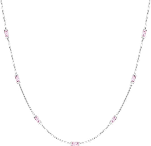 LOUISA SECRET Birthstone Necklaces for Women, 14K Gold Plated Dainty Simple Necklace, 925 Sterling Silver Birthday Anniversary Jewelry Gift for Women Mom Mother