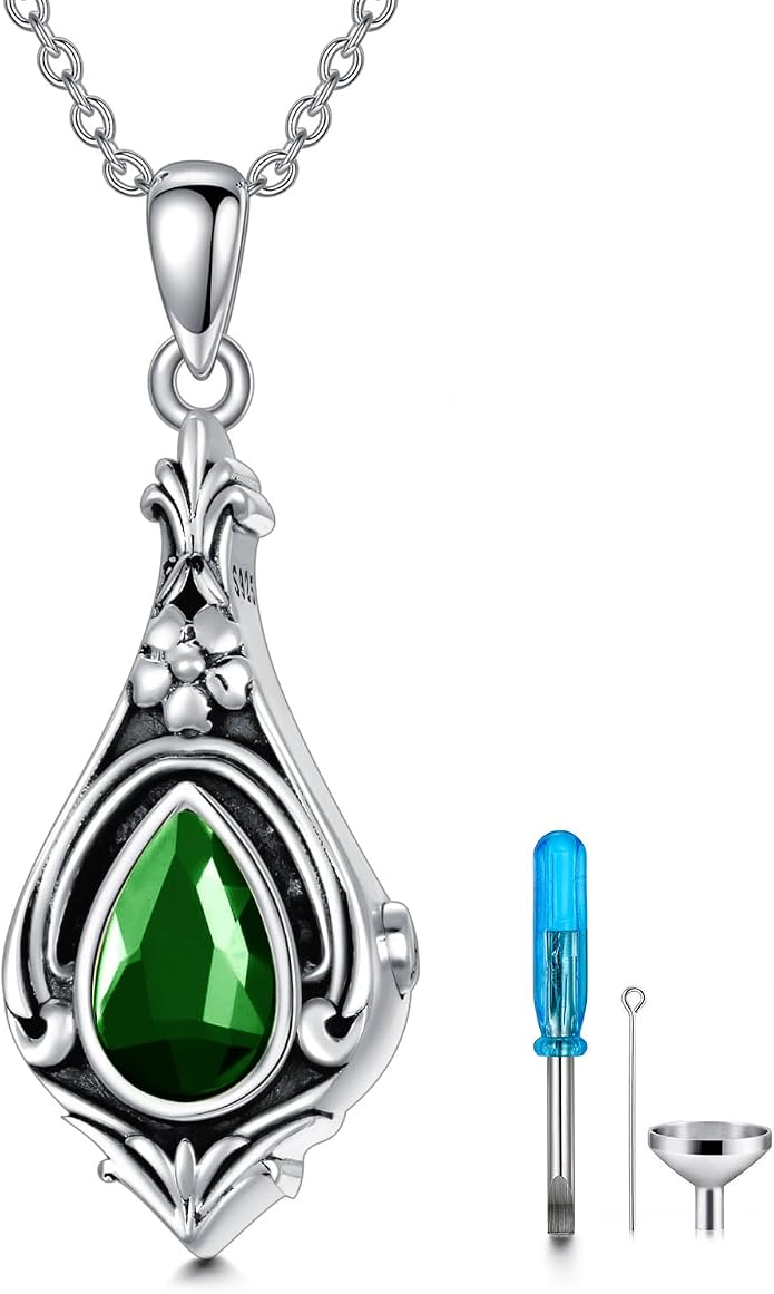 Seiyang Urn Necklace for Ashes 925 Sterling Silver with Birthstone Cremation Jewelry Keepsake Ashes Pendant Necklace Memorial Jewelry for Women Loved One