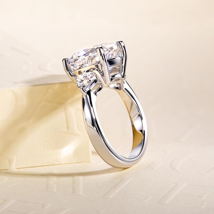 3ct-7ct Cubic Zirconia 3 Stones Engagement Rings 5A Grade Simulated Diamond Cushion Cut/Emerald Cut/Asscher Cut/Heart Cut CZ Anniversary Promise Wedding Rings for Women